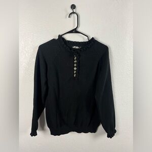 BTFBM Women’s Black Ruffled Button Sweater Long Sleeve Cozy Comfy Sz M Winter